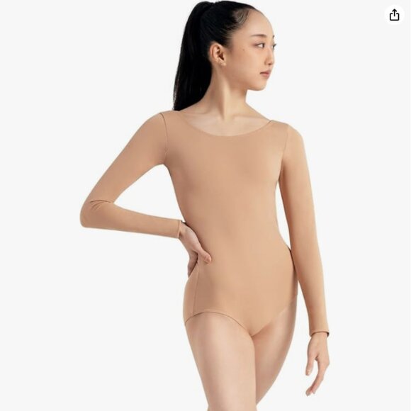 Capezio Tan Long Sleeve Leotard Light Suntan Sz S - Picture 1 of 8